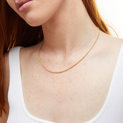 14k Gold 2.4mm Semi-Solid Round Rope Chain Necklace