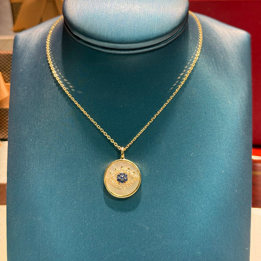 Mother of Pearl Eye 14k Yellow Gold Pendant Necklace