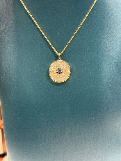 Mother of Pearl Eye 14k Yellow Gold Pendant Necklace