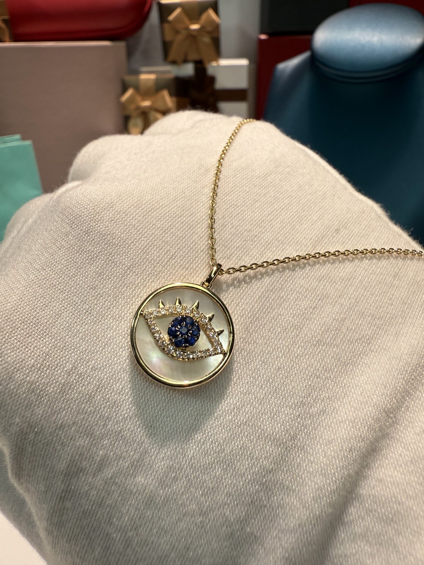 Mother of Pearl Eye 14k Yellow Gold Pendant Necklace