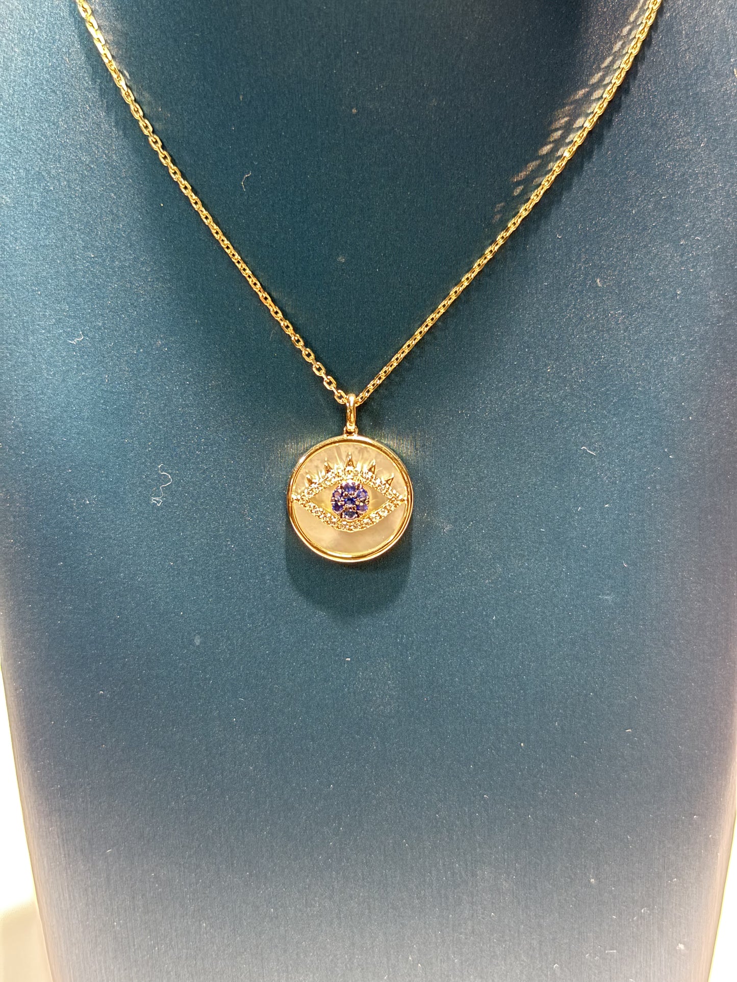 Mother of Pearl Eye 14k Yellow Gold Pendant Necklace