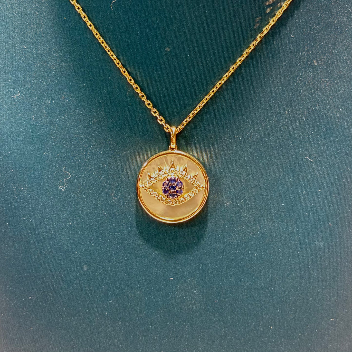 Mother of Pearl Eye 14k Yellow Gold Pendant Necklace