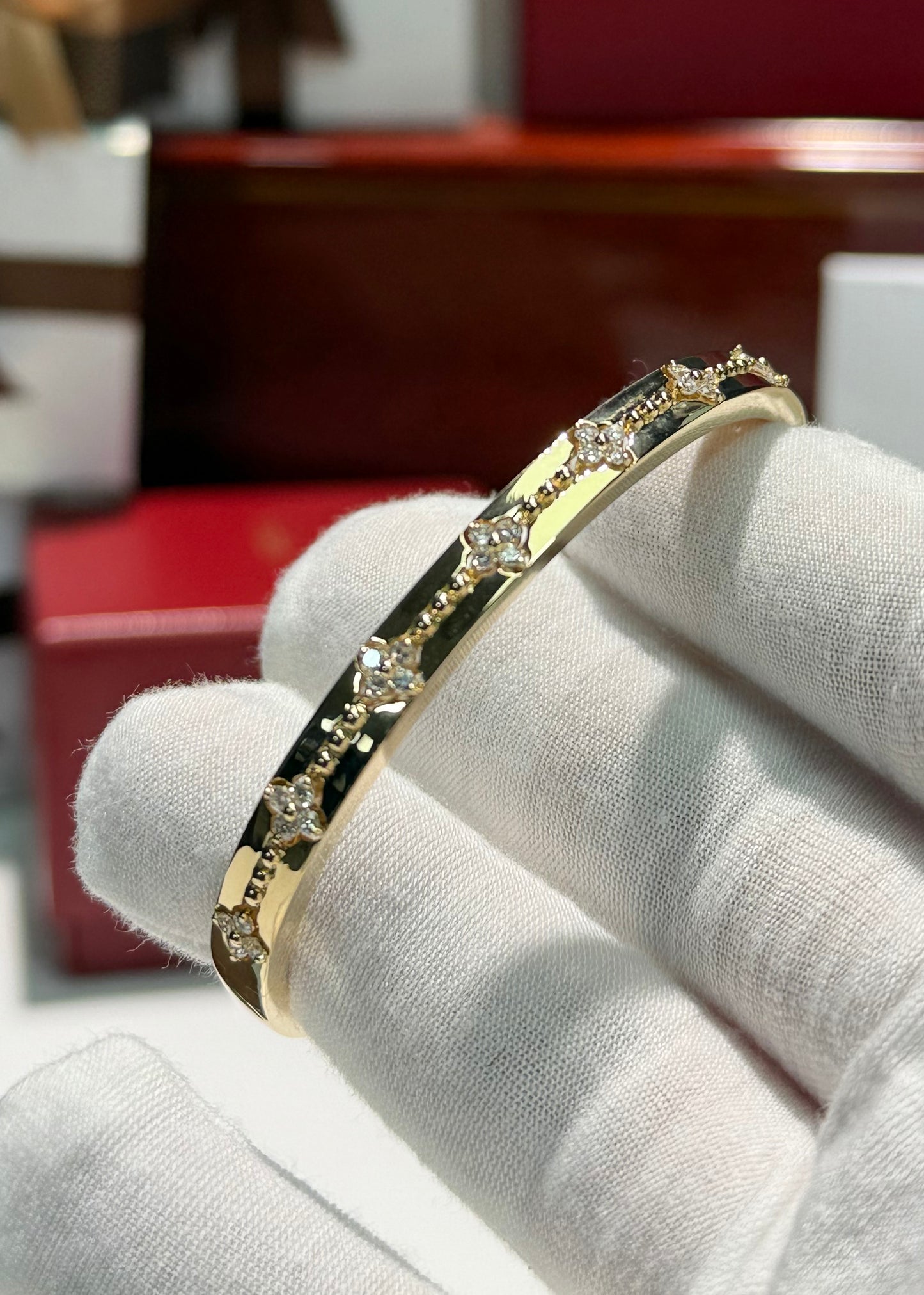 Four Petals Diamond 14k Yellow Gold Bangle