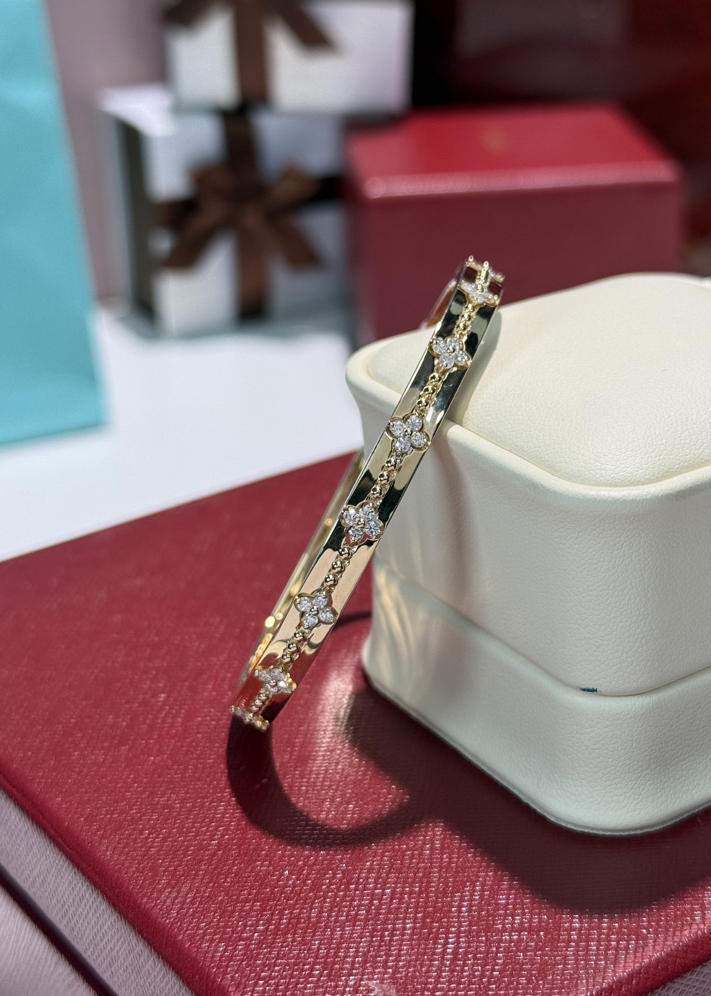 Four Petals Diamond 14k Yellow Gold Bangle