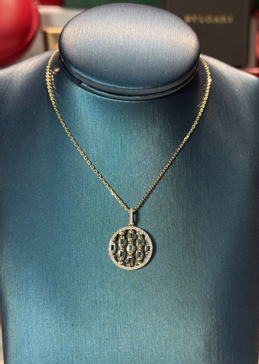 Chain Design Diamond Pendant 14k Yellow Gold Necklace