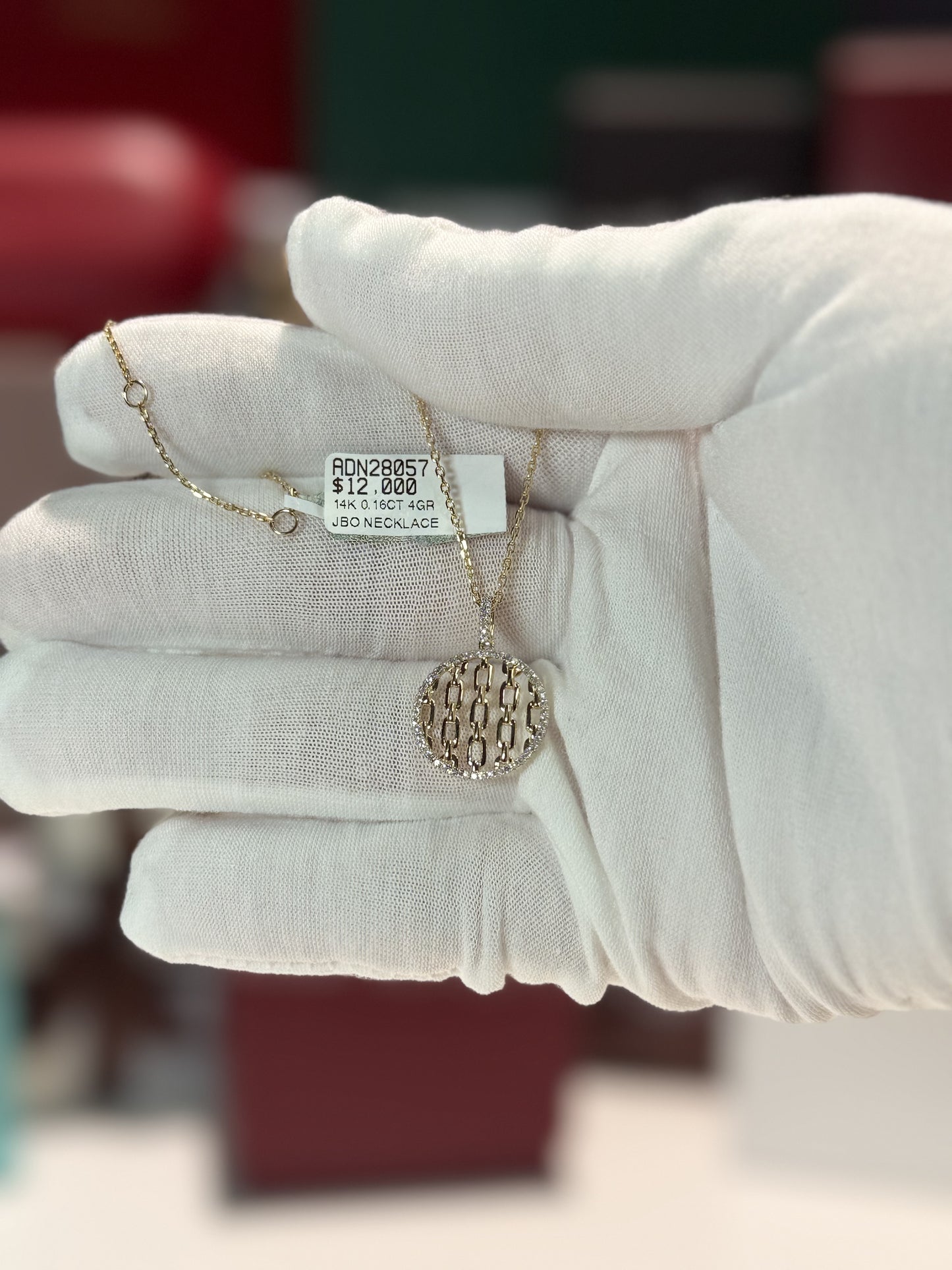 Chain Design Diamond Pendant 14k Yellow Gold Necklace