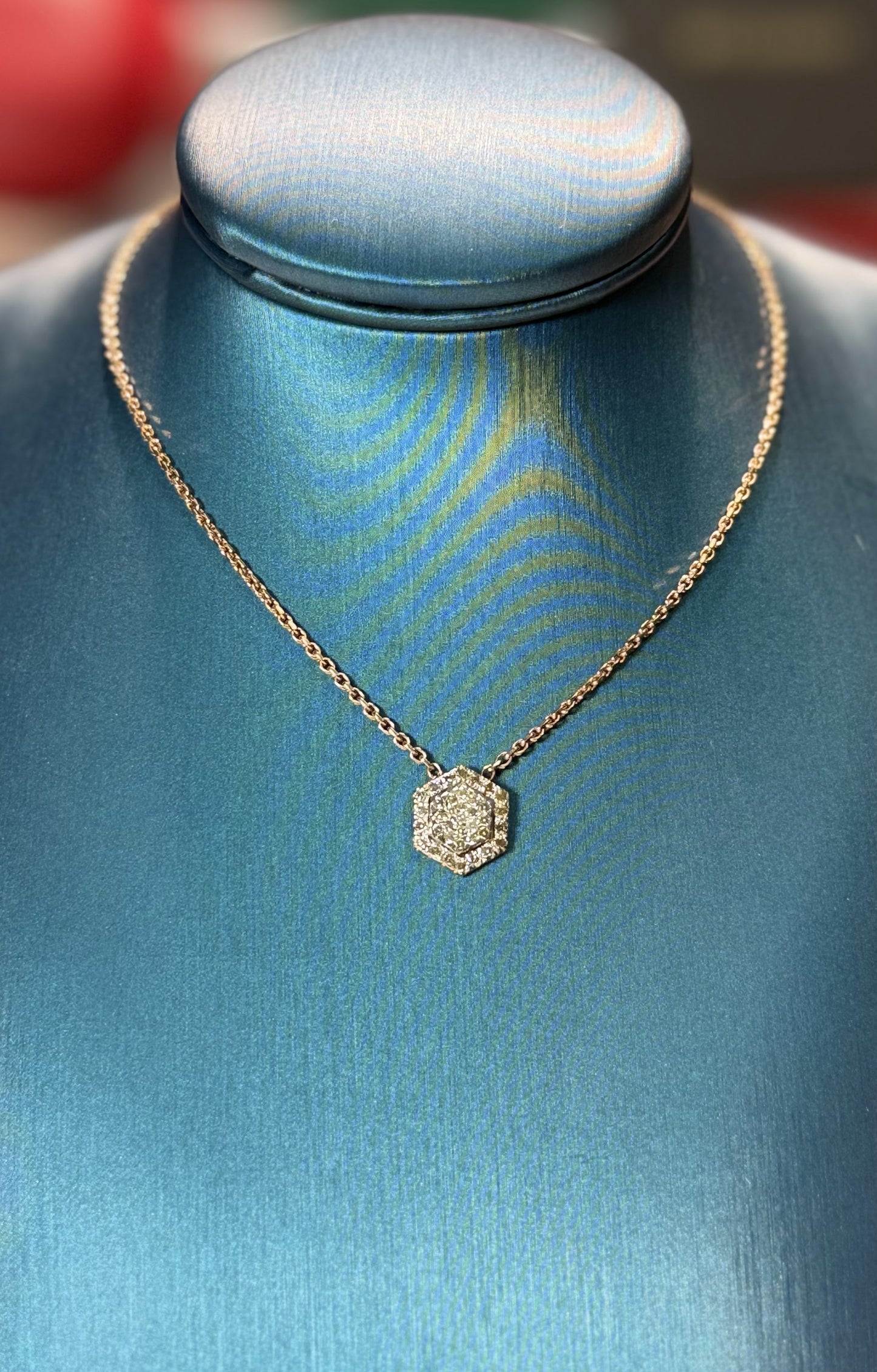 Hexagon Diamond Pendant 14k Rose Gold Necklace