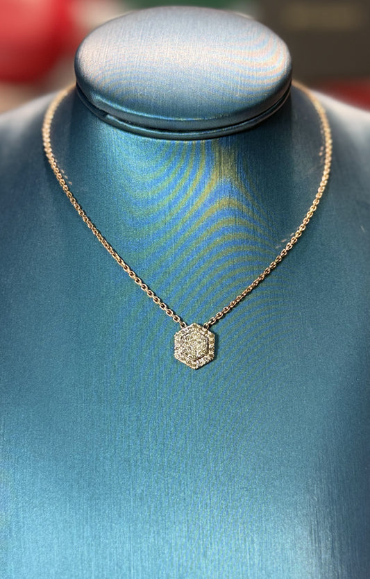 Hexagon Diamond Pendant 14k Rose Gold Necklace