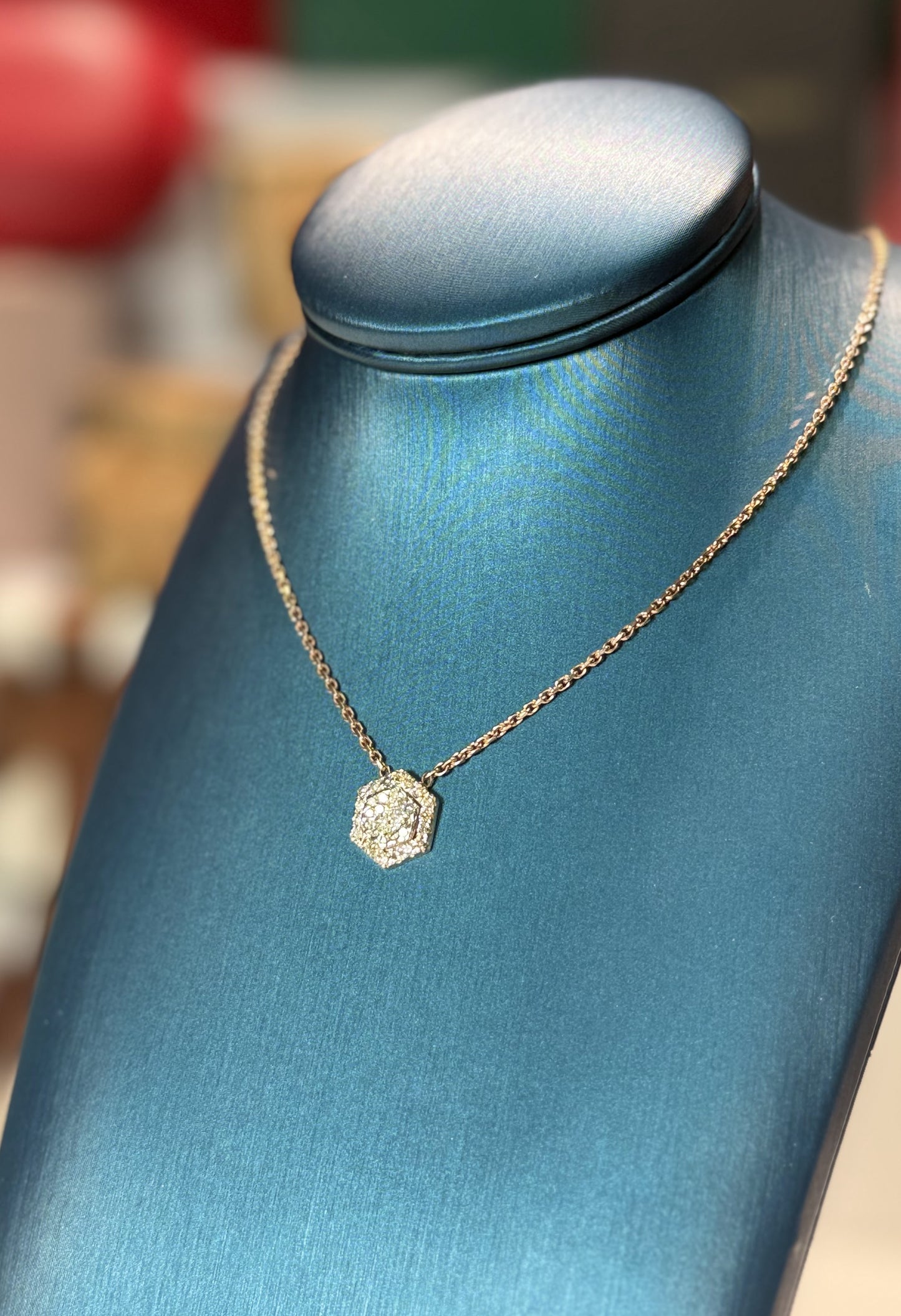 Hexagon Diamond Pendant 14k Rose Gold Necklace