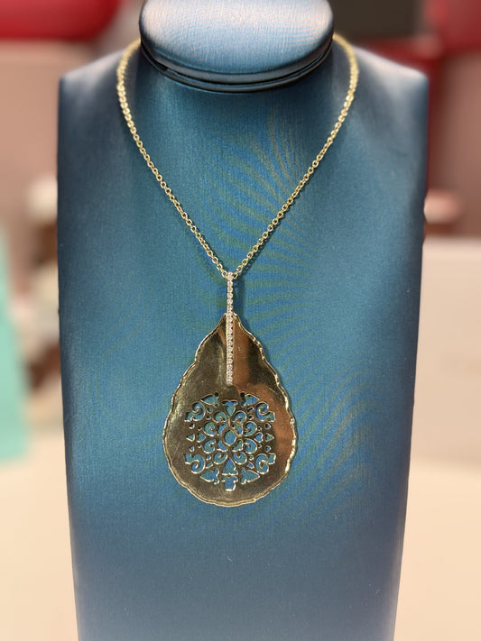 Floral Design Diamond 14k Yellow Gold Pendant Necklace