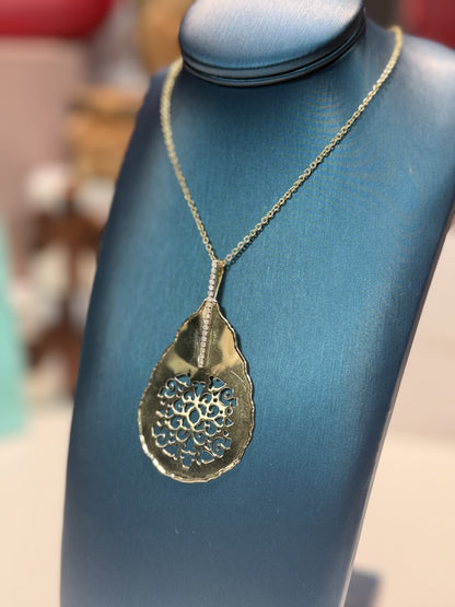 Floral Design Diamond 14k Yellow Gold Pendant Necklace