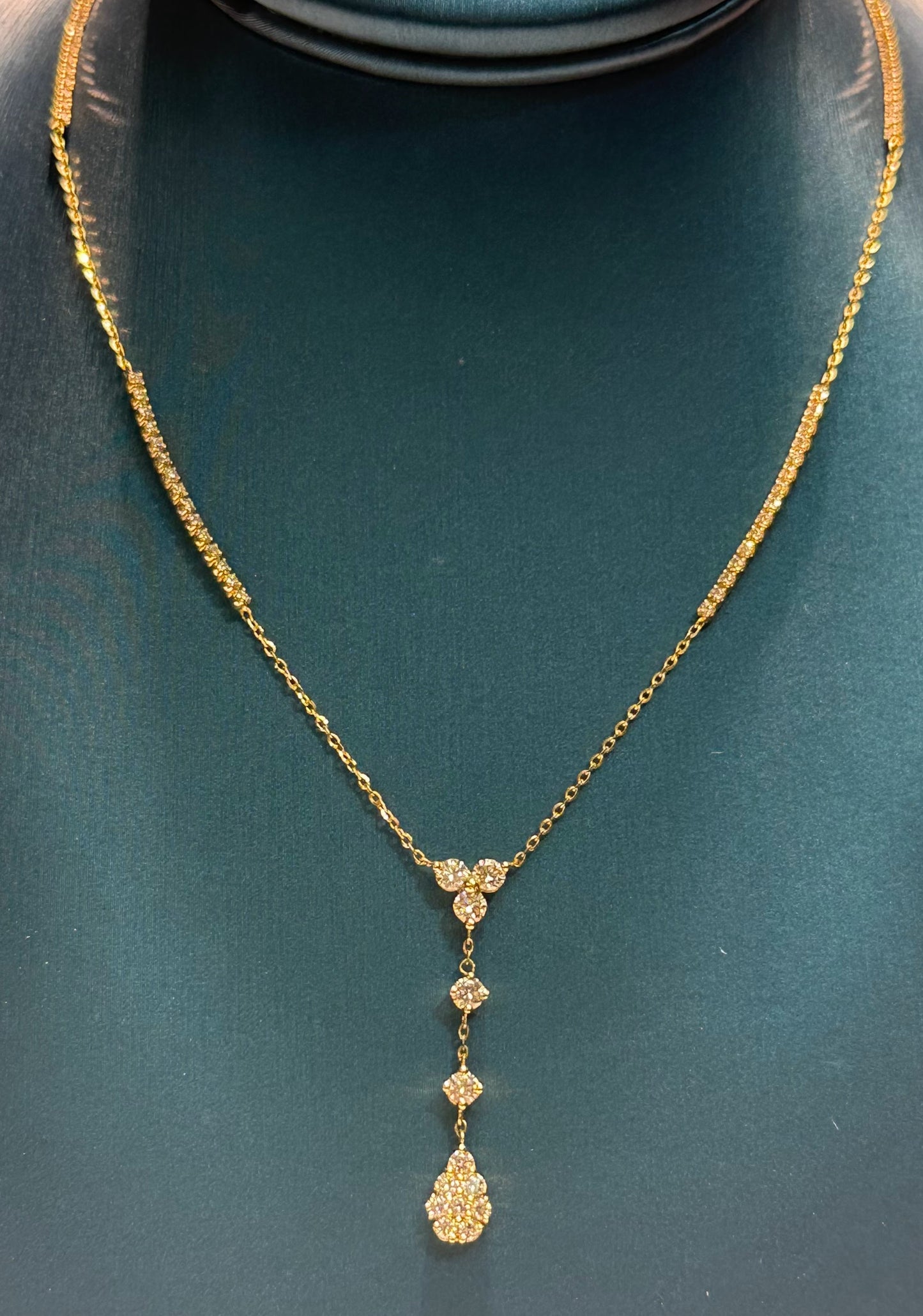 Dangling Teardrop 14k Yellow Gold Diamond Necklace