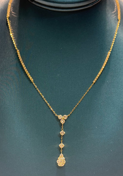 Dangling Teardrop 14k Yellow Gold Diamond Necklace