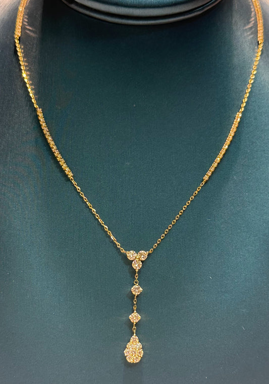 Dangling Teardrop 14k Yellow Gold Diamond Necklace