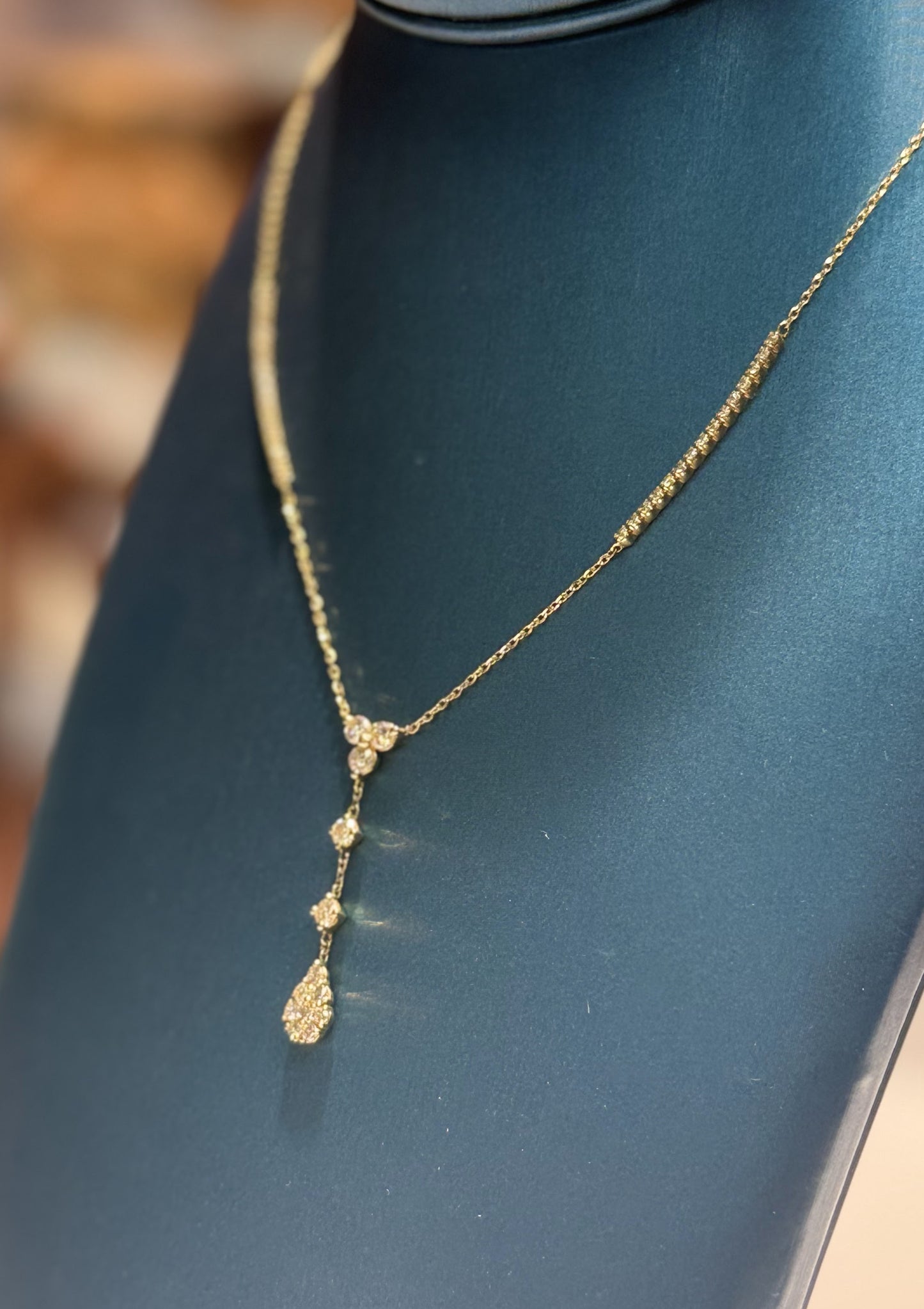 Dangling Teardrop 14k Yellow Gold Diamond Necklace