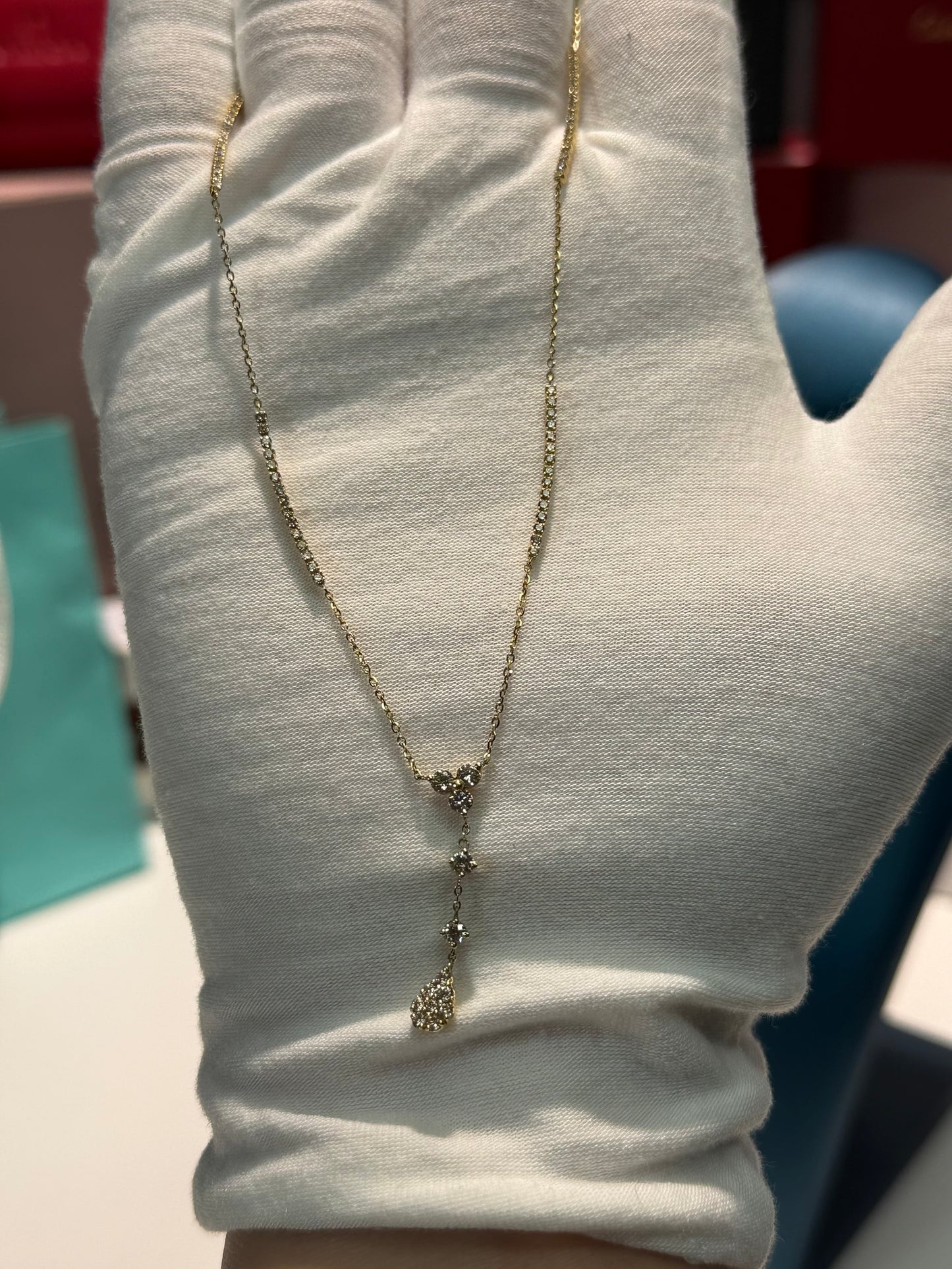 Dangling Teardrop 14k Yellow Gold Diamond Necklace