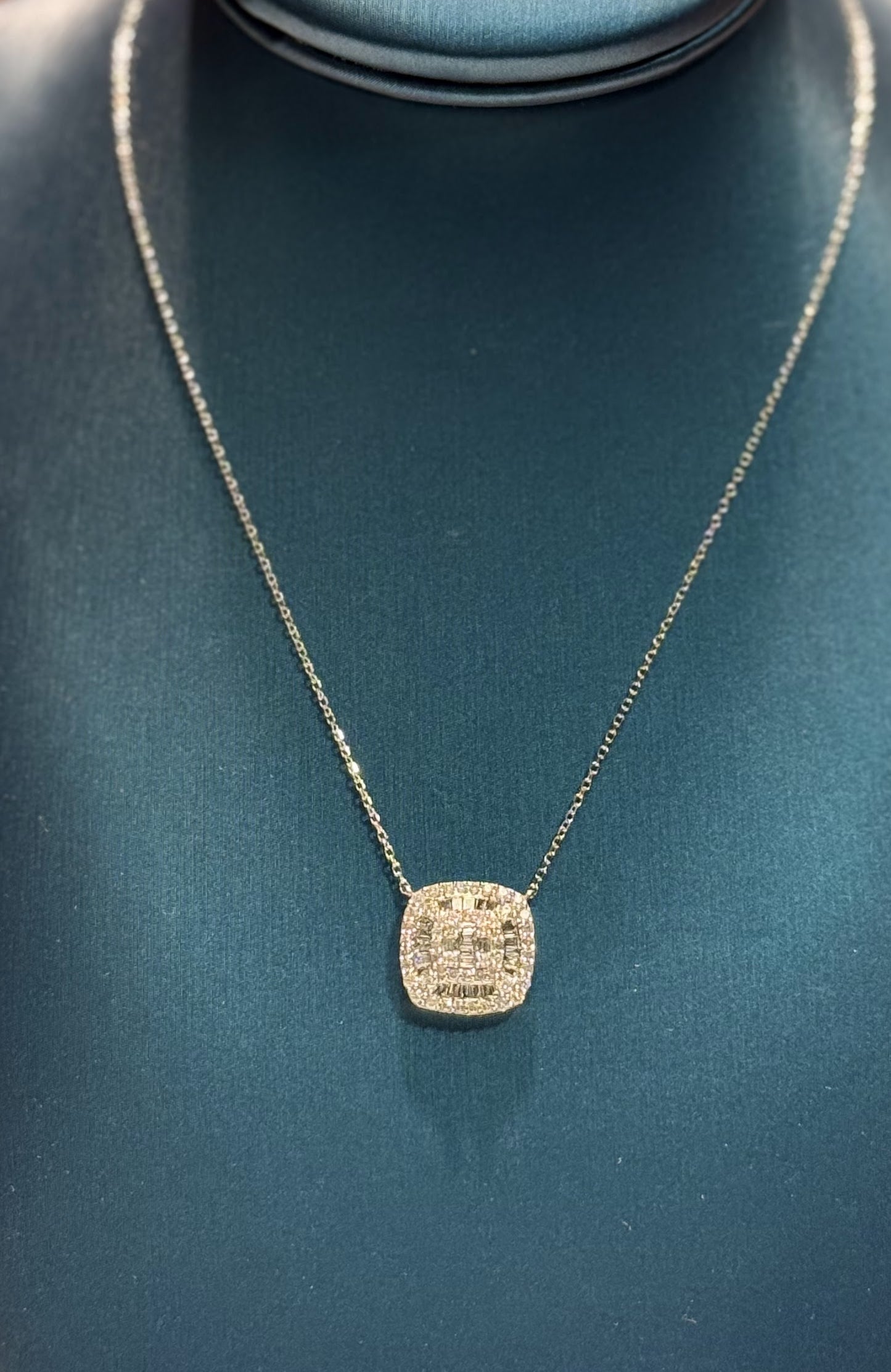 Square Diamond 14k White Gold Pendant Necklace