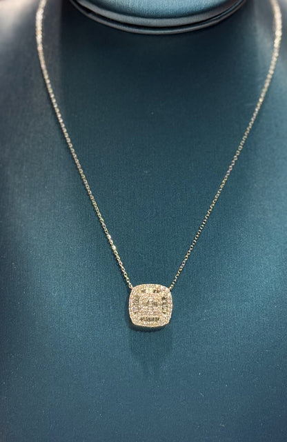 Square Diamond 14k White Gold Pendant Necklace