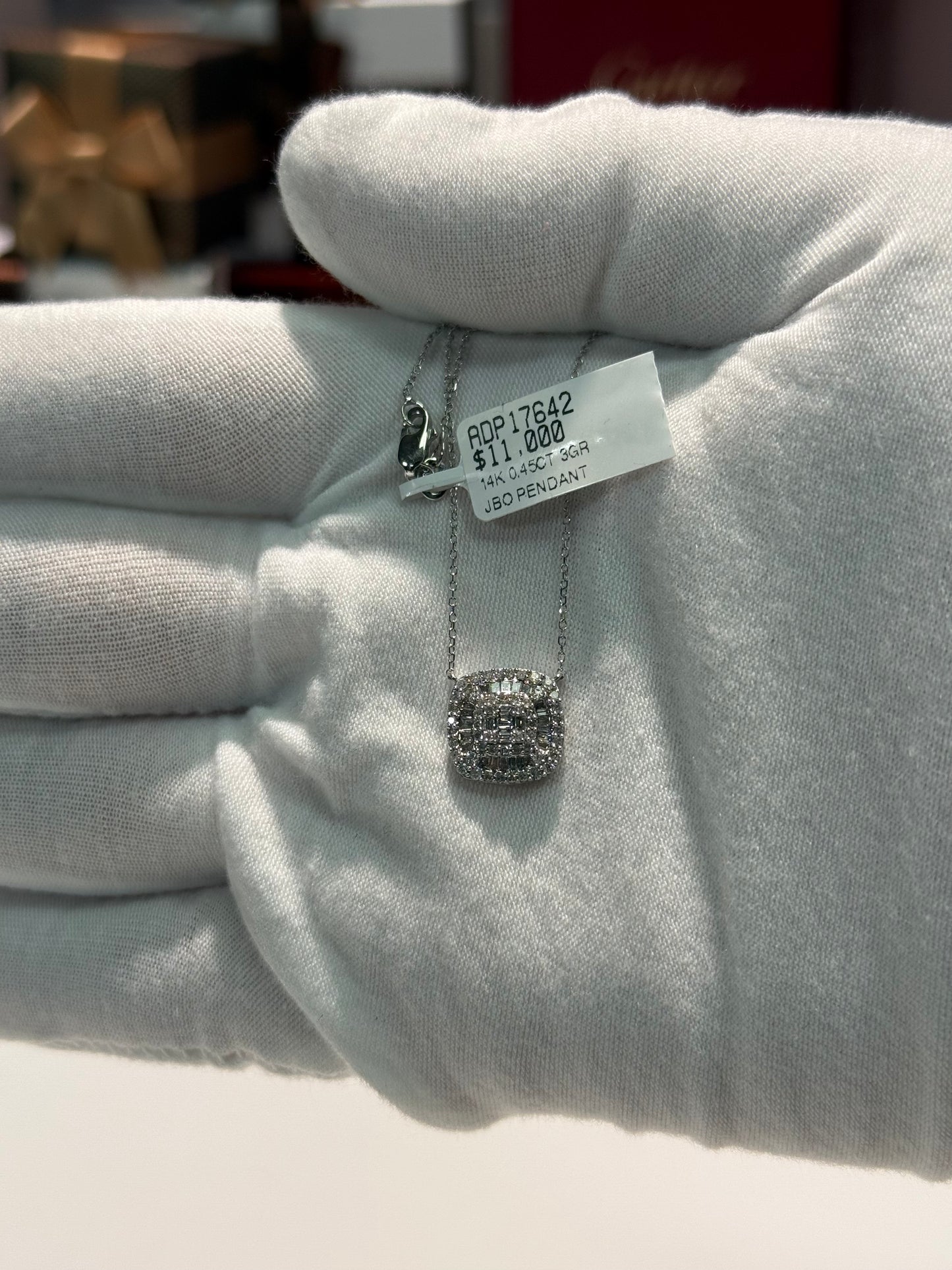 Square Diamond 14k White Gold Pendant Necklace