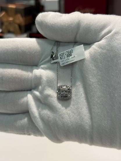 Square Diamond 14k White Gold Pendant Necklace