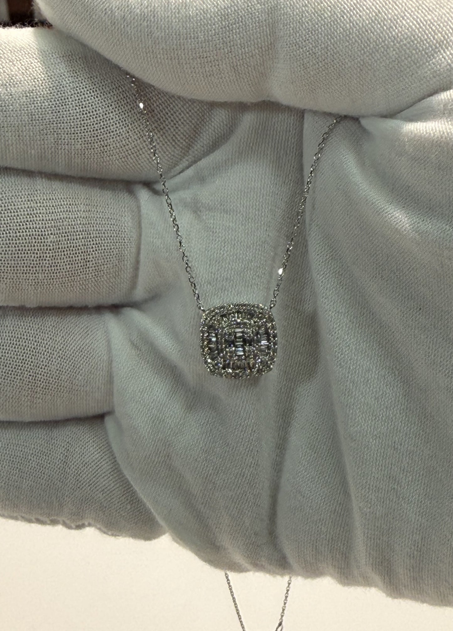 Square Diamond 14k White Gold Pendant Necklace