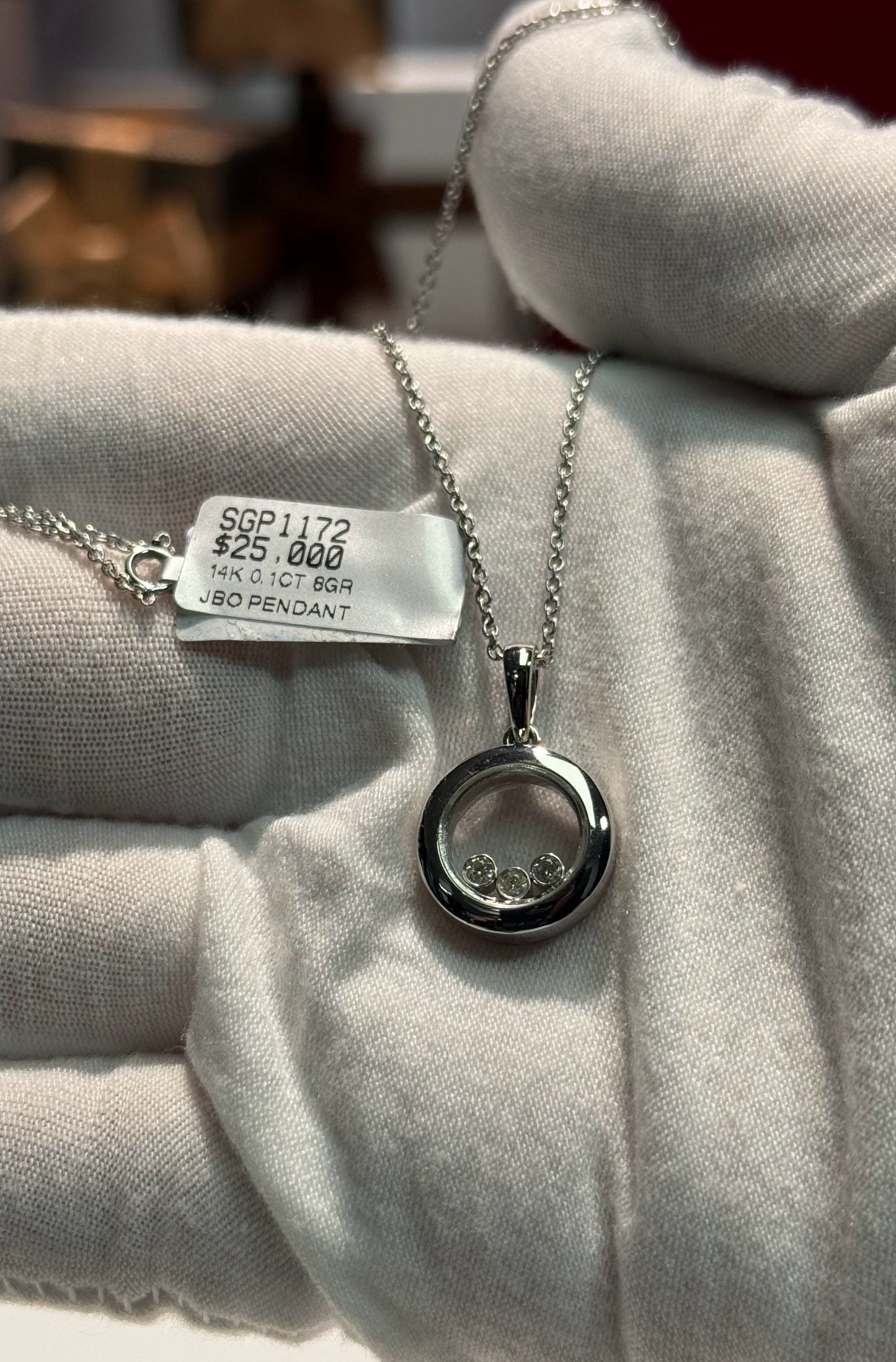 Glass Case Diamond Pendant 14k White Gold Necklace