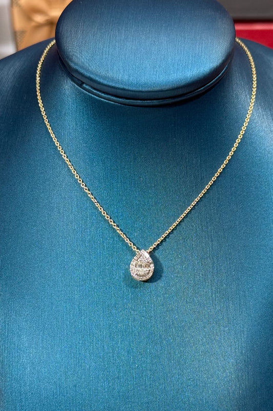 Teardrop Diamond Pendant 14k Yellow Gold Necklace