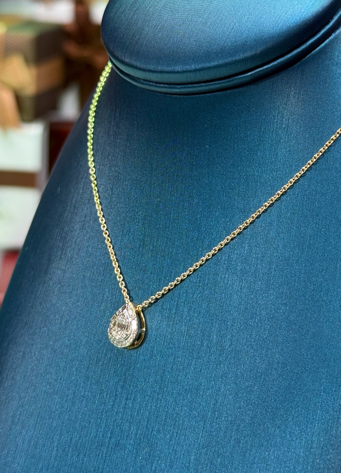 Teardrop Diamond Pendant 14k Yellow Gold Necklace