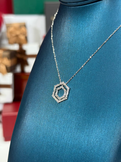 Concentric Hexagon Diamond Pendant 14k White Gold Necklace