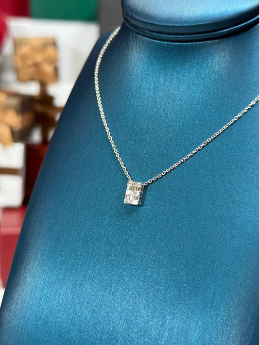 Baguette Diamond Pendant 14k White Gold Necklace