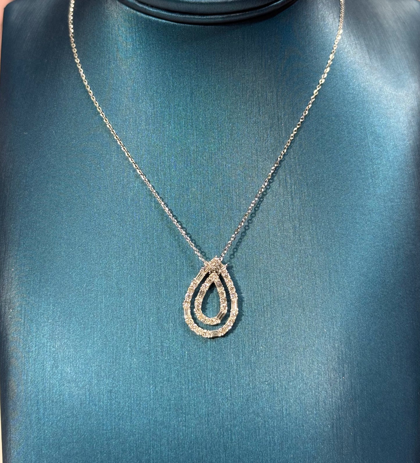 Concentric Teardrop Diamond Pendant 14k White Gold Necklace
