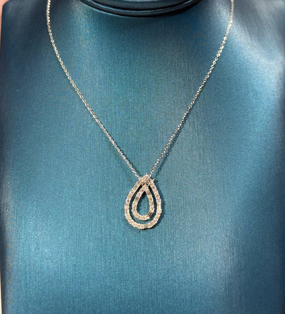 Concentric Teardrop Diamond Pendant 14k White Gold Necklace