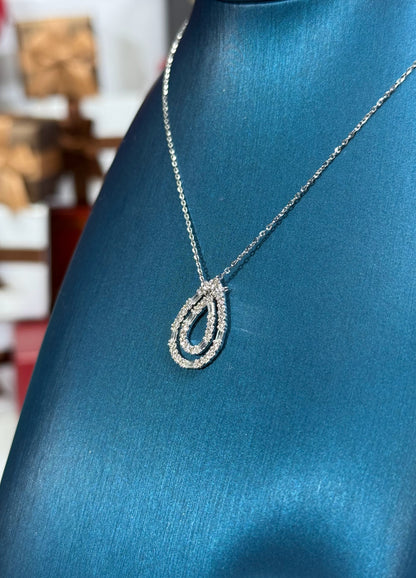 Concentric Teardrop Diamond Pendant 14k White Gold Necklace