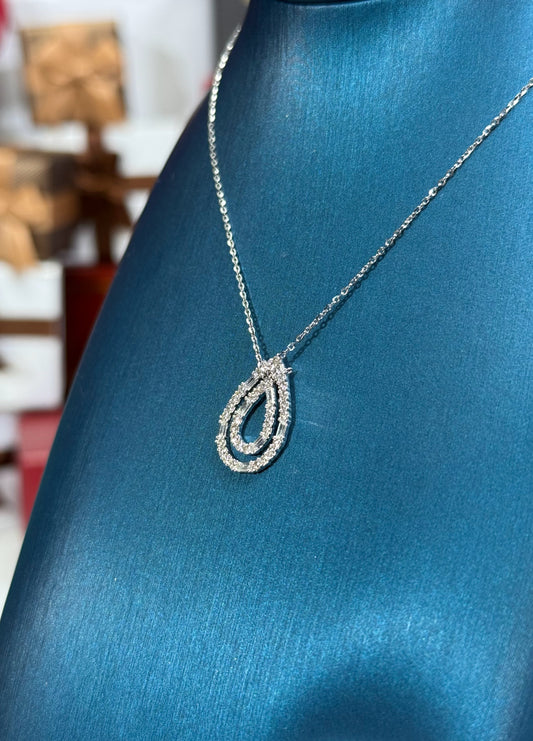 Concentric Teardrop Diamond Pendant 14k White Gold Necklace