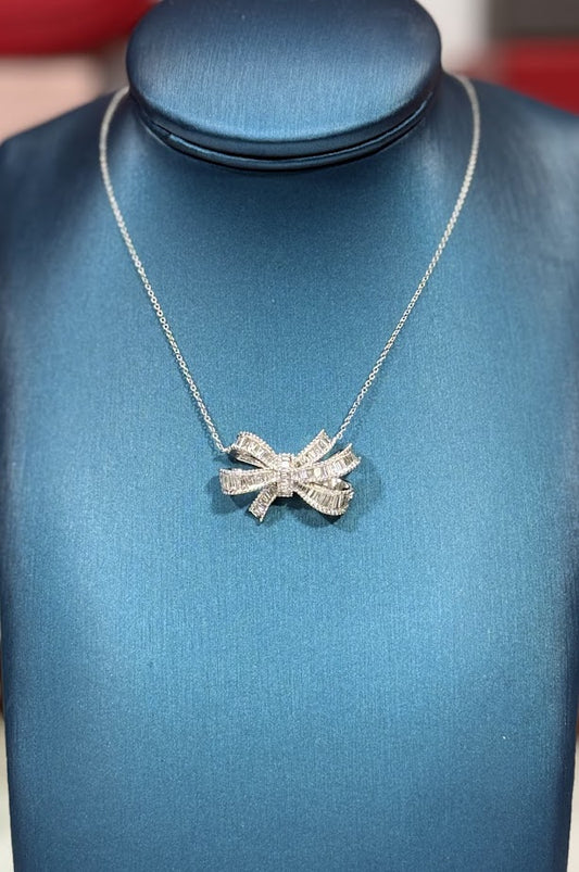 Ribbon Diamond Pendant 14k White Gold Necklace