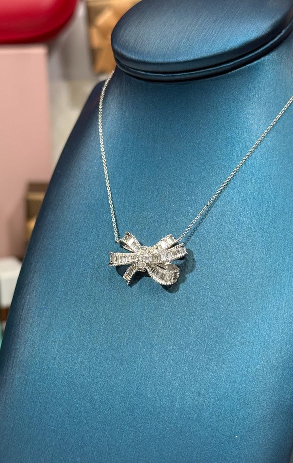 Ribbon Diamond Pendant 14k White Gold Necklace