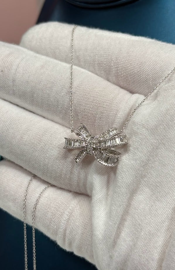 Ribbon Diamond Pendant 14k White Gold Necklace