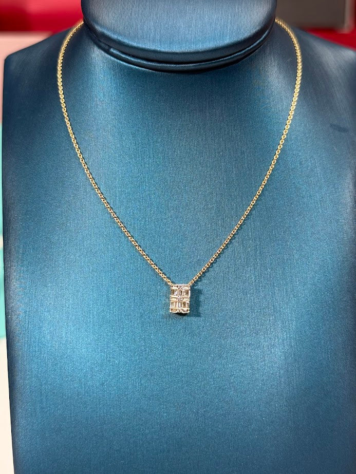 Baguette Diamond Pendant 14k Yellow Gold Necklace