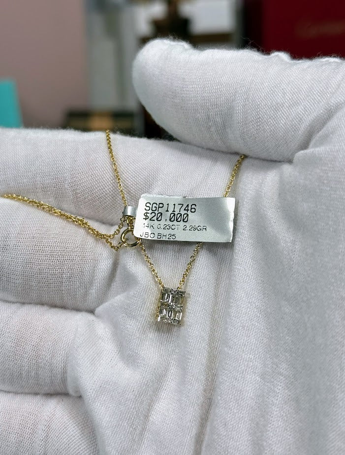 Baguette Diamond Pendant 14k Yellow Gold Necklace