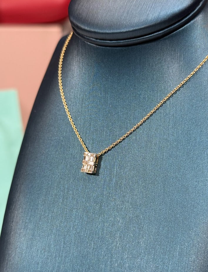 Baguette Diamond Pendant 14k Yellow Gold Necklace