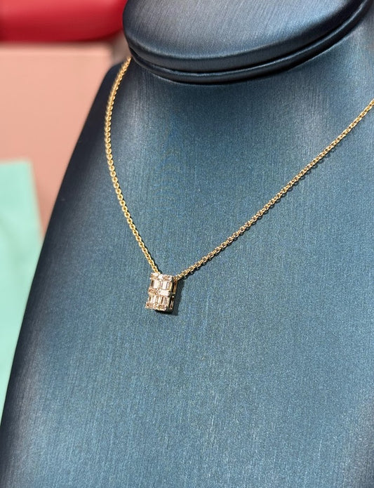 Baguette Diamond Pendant 14k Yellow Gold Necklace