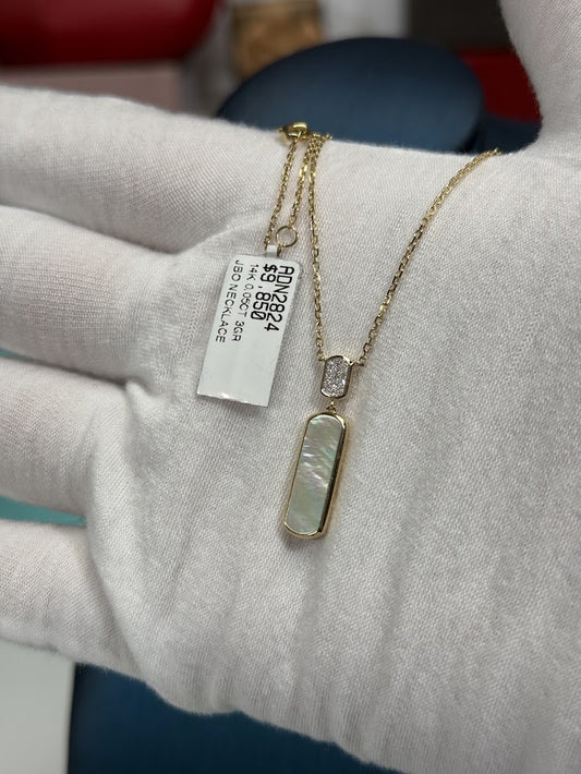 Dangling Mother of Pearl 14k Yellow Gold Necklace