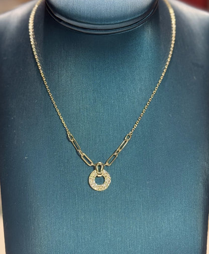Diamond Circle Pandent 14k Yellow Gold Necklace