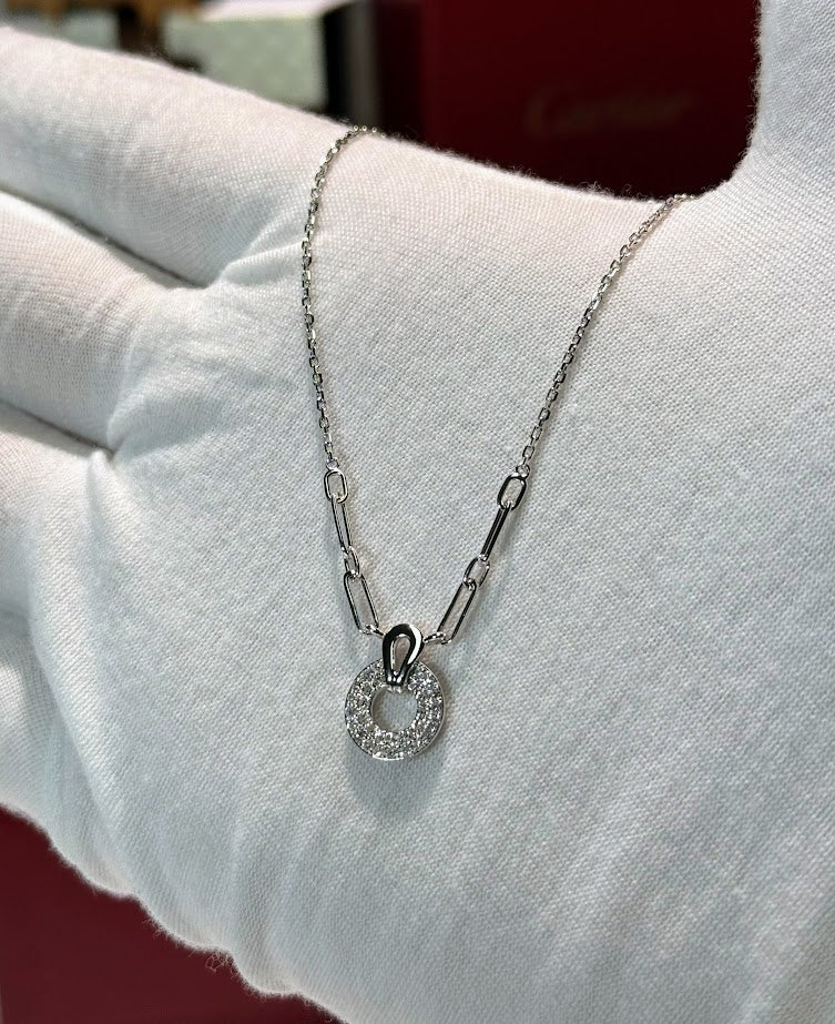Diamond Circle Pandent 14k White Gold Necklace