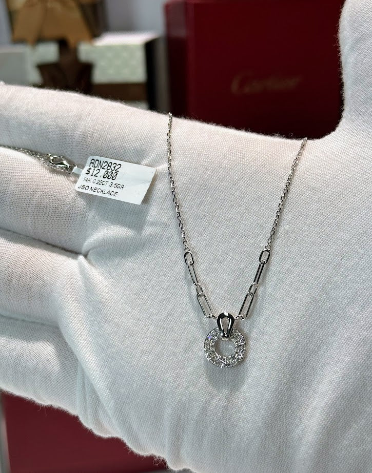Diamond Circle Pandent 14k White Gold Necklace