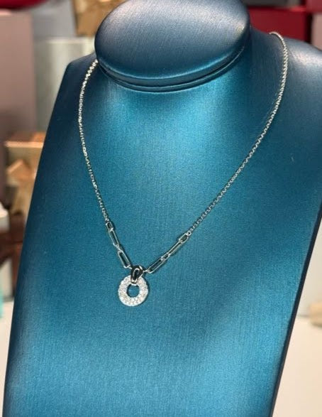 Diamond Circle Pandent 14k White Gold Necklace