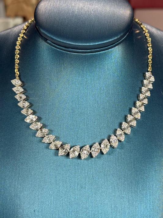 Marquise Design 14k Yellow Gold Diamond Necklace