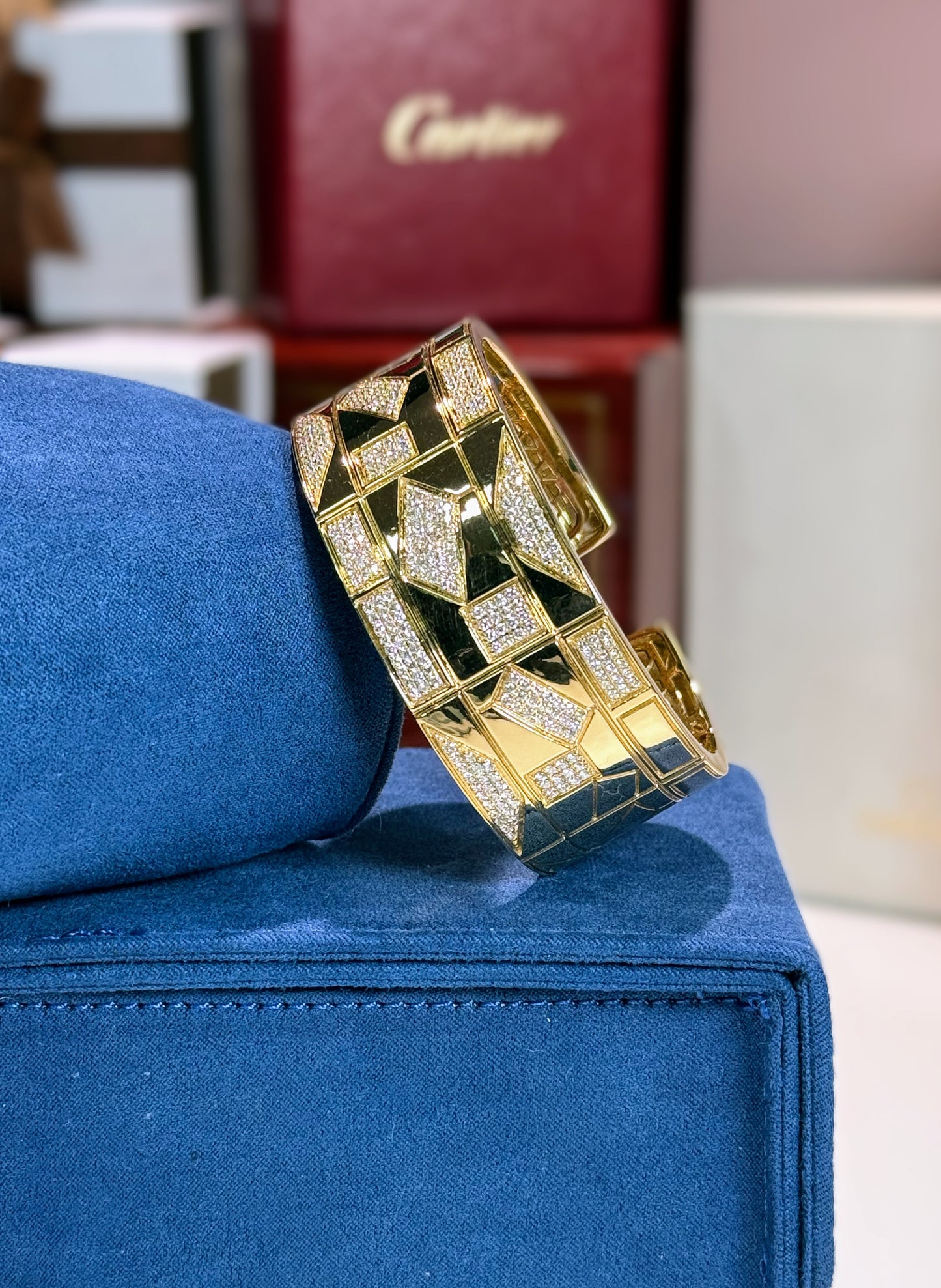 Geometric Shape Diamond and 14k Yellow Gold Bangle