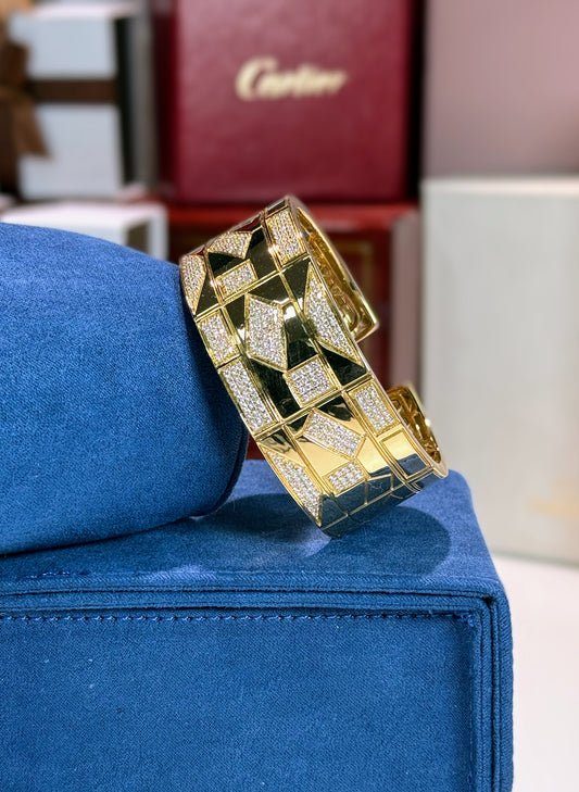 Geometric Shape Diamond and 14k Yellow Gold Bangle