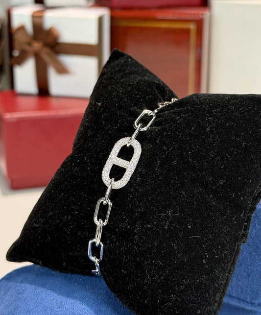 Hermes Style 14k White Gold Diamond Bracelet